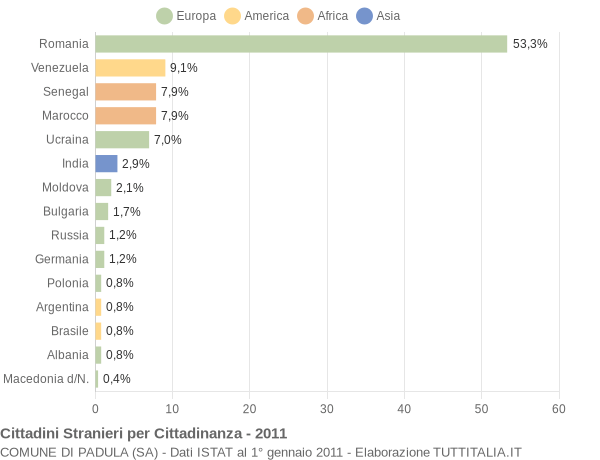 Grafico cittadinanza stranieri - Padula 2011