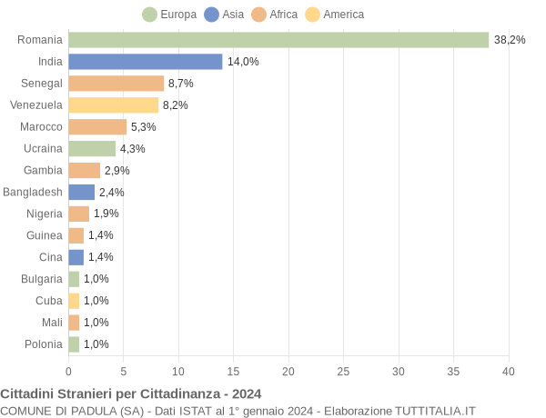 Grafico cittadinanza stranieri - Padula 2024