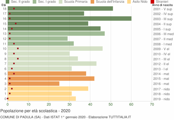 Grafico Popolazione in età scolastica - Padula 2020