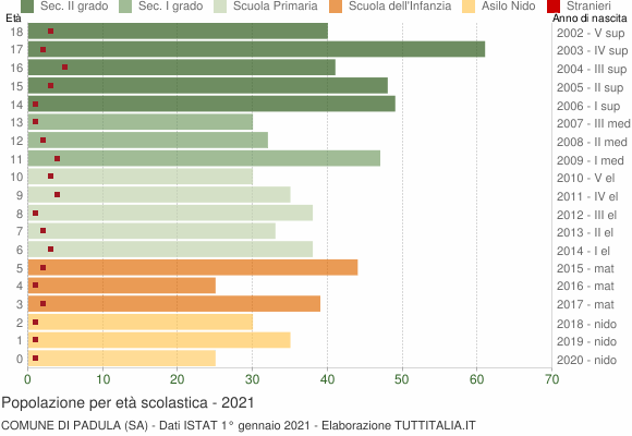 Grafico Popolazione in età scolastica - Padula 2021