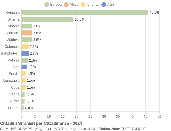 Grafico cittadinanza stranieri - Sapri 2024