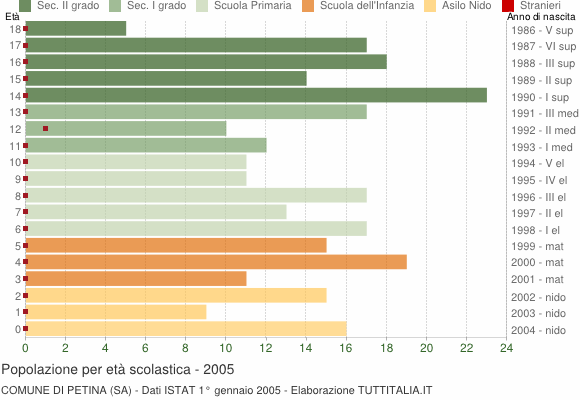 Grafico Popolazione in età scolastica - Petina 2005