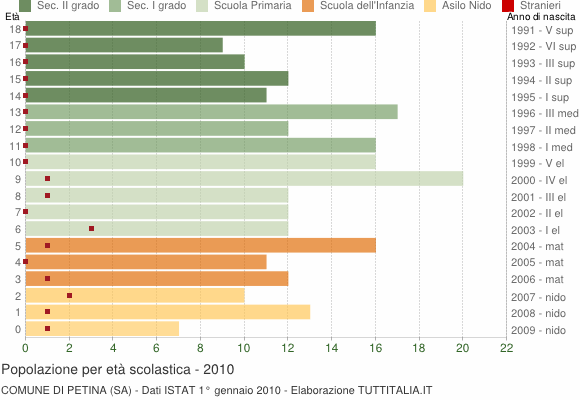 Grafico Popolazione in età scolastica - Petina 2010