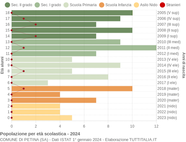 Grafico Popolazione in età scolastica - Petina 2024