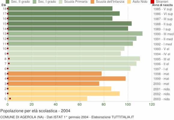 Grafico Popolazione in età scolastica - Agerola 2004