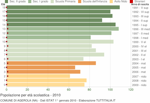 Grafico Popolazione in età scolastica - Agerola 2010