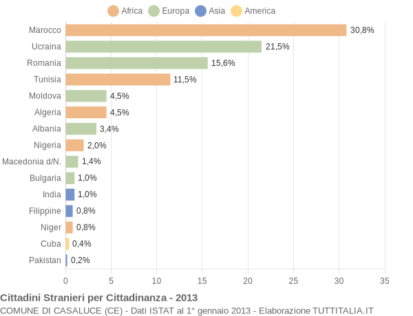 Grafico cittadinanza stranieri - Casaluce 2013