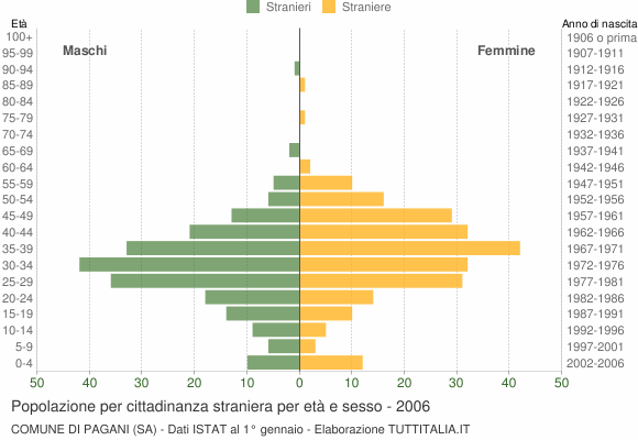 Grafico cittadini stranieri - Pagani 2006