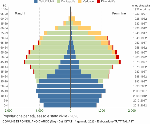 Grafico Popolazione per età, sesso e stato civile Comune di Pomigliano d'Arco (NA)