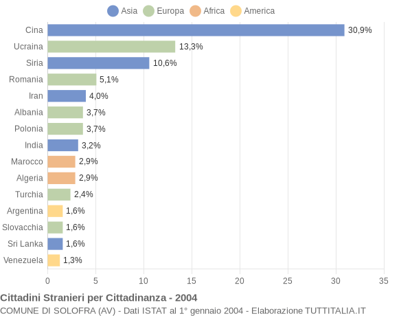 Grafico cittadinanza stranieri - Solofra 2004