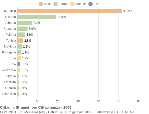 Grafico cittadinanza stranieri - Cervinara 2008