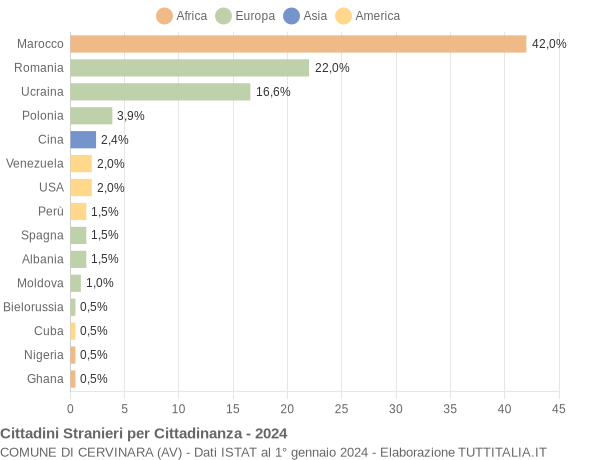 Grafico cittadinanza stranieri - Cervinara 2024