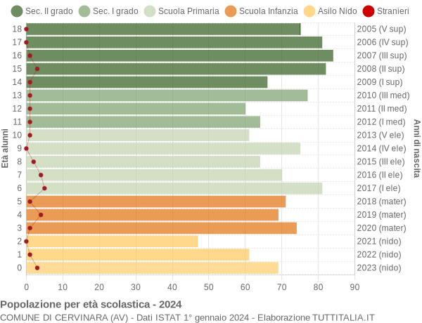 Grafico Popolazione in età scolastica - Cervinara 2024