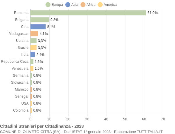 Grafico cittadinanza stranieri - Oliveto Citra 2023