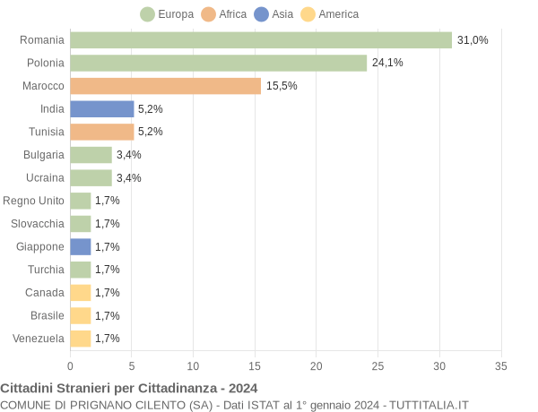 Grafico cittadinanza stranieri - Prignano Cilento 2024