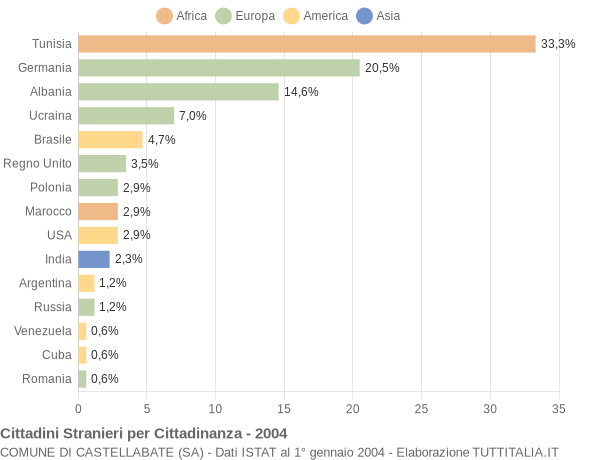 Grafico cittadinanza stranieri - Castellabate 2004