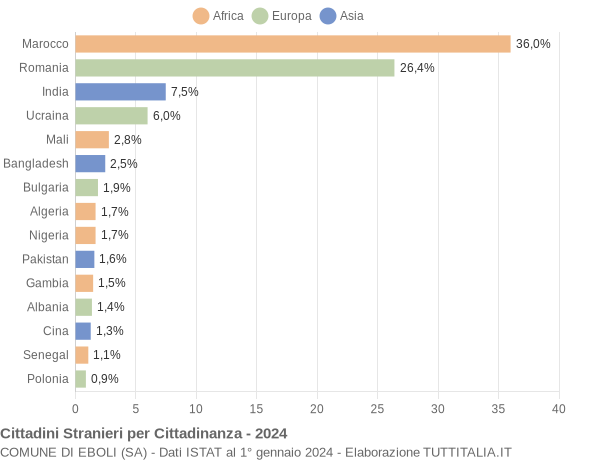 Grafico cittadinanza stranieri - Eboli 2024