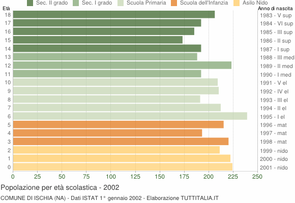 Grafico Popolazione in età scolastica - Ischia 2002