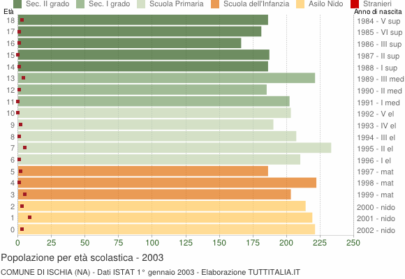 Grafico Popolazione in età scolastica - Ischia 2003
