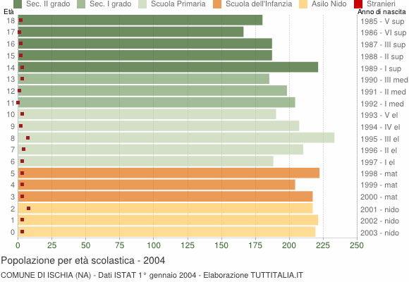 Grafico Popolazione in età scolastica - Ischia 2004