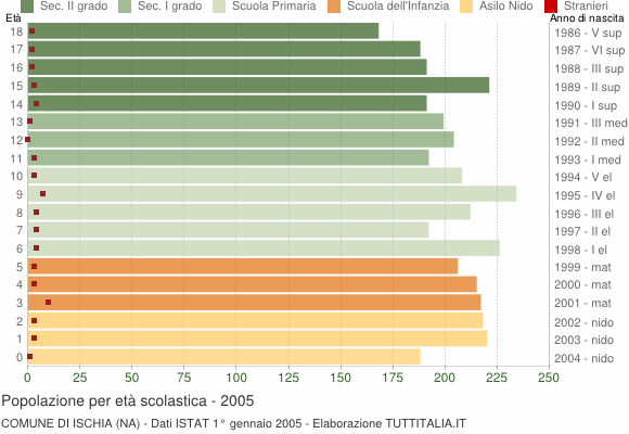 Grafico Popolazione in età scolastica - Ischia 2005