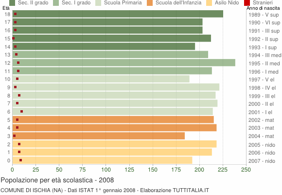 Grafico Popolazione in età scolastica - Ischia 2008