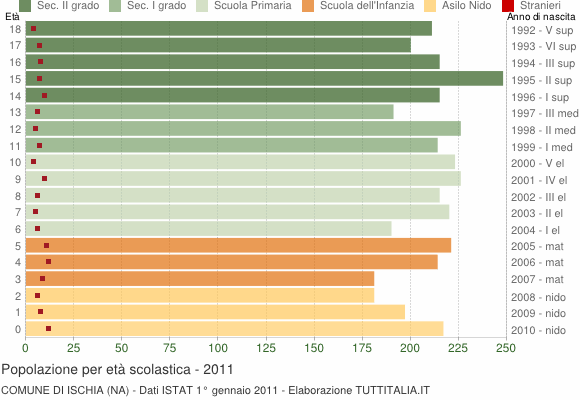 Grafico Popolazione in età scolastica - Ischia 2011