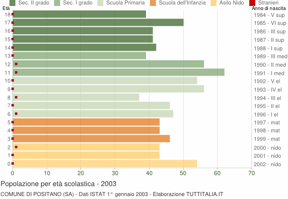 Grafico Popolazione in età scolastica - Positano 2003