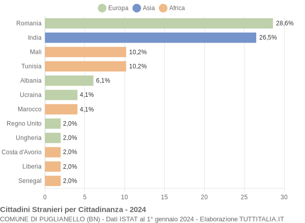 Grafico cittadinanza stranieri - Puglianello 2024