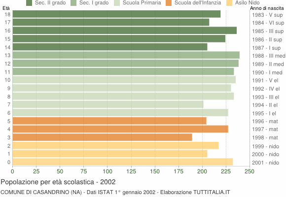 Grafico Popolazione in età scolastica - Casandrino 2002