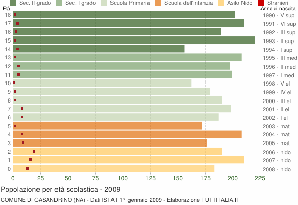 Grafico Popolazione in età scolastica - Casandrino 2009