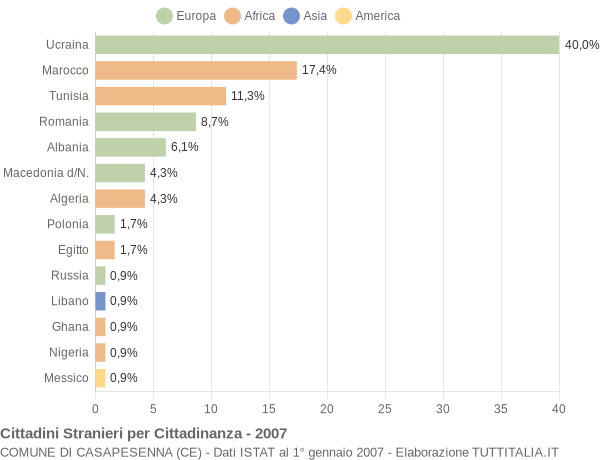 Grafico cittadinanza stranieri - Casapesenna 2007