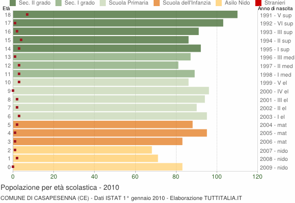 Grafico Popolazione in età scolastica - Casapesenna 2010