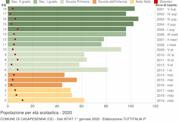 Grafico Popolazione in età scolastica - Casapesenna 2020