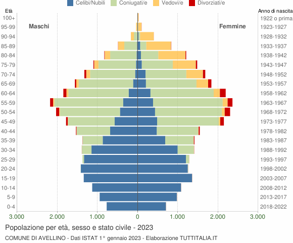 Grafico Popolazione per età, sesso e stato civile Comune di Avellino