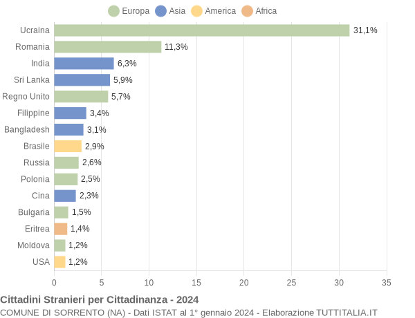 Grafico cittadinanza stranieri - Sorrento 2024