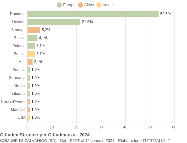 Grafico cittadinanza stranieri - Calvanico 2024