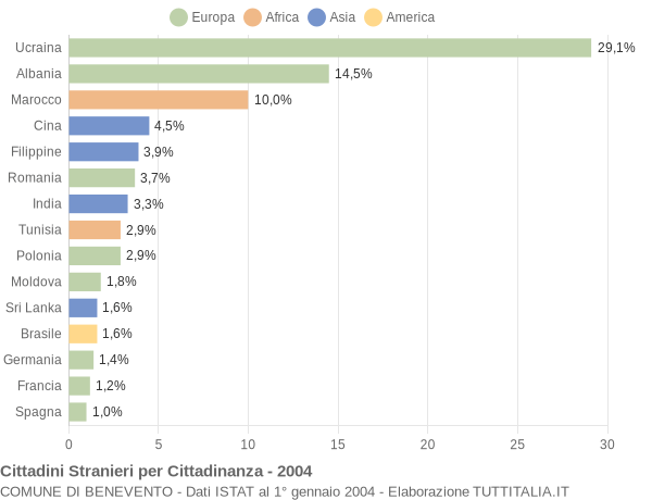 Grafico cittadinanza stranieri - Benevento 2004