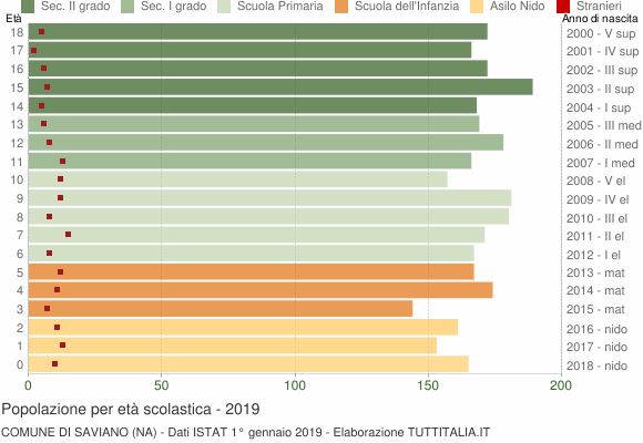 Grafico Popolazione in età scolastica - Saviano 2019