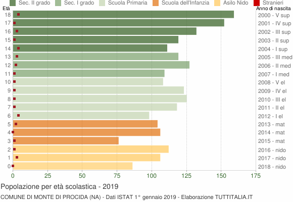Grafico Popolazione in età scolastica - Monte di Procida 2019