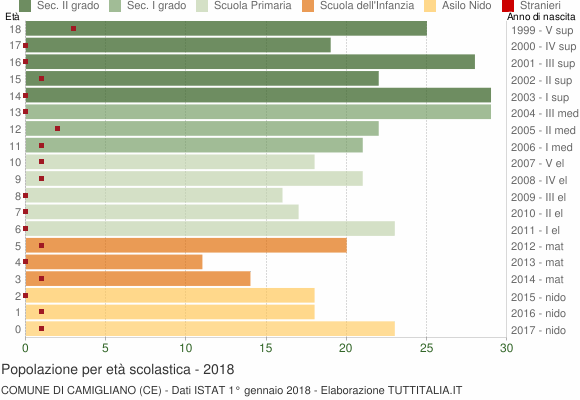 Grafico Popolazione in età scolastica - Camigliano 2018
