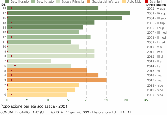Grafico Popolazione in età scolastica - Camigliano 2021