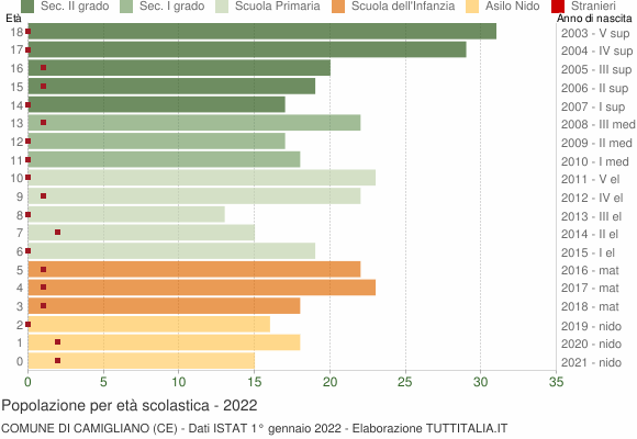Grafico Popolazione in età scolastica - Camigliano 2022
