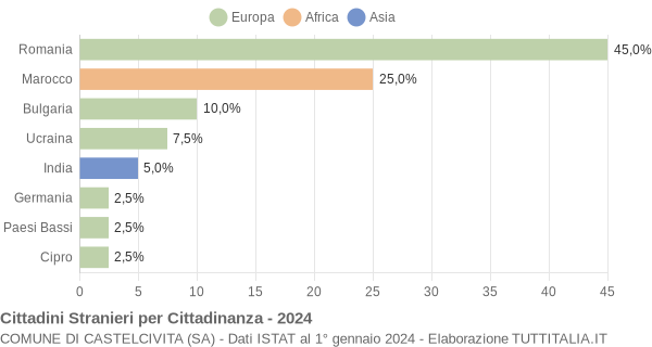 Grafico cittadinanza stranieri - Castelcivita 2024