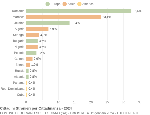 Grafico cittadinanza stranieri - Olevano sul Tusciano 2024