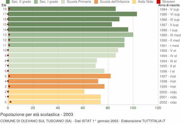 Grafico Popolazione in età scolastica - Olevano sul Tusciano 2003