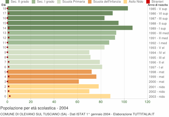 Grafico Popolazione in età scolastica - Olevano sul Tusciano 2004