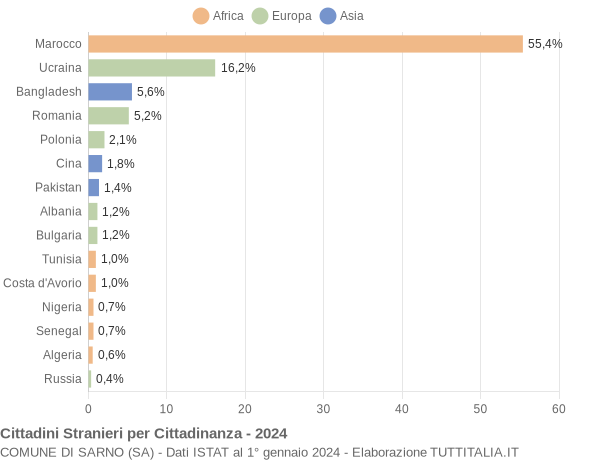 Grafico cittadinanza stranieri - Sarno 2024