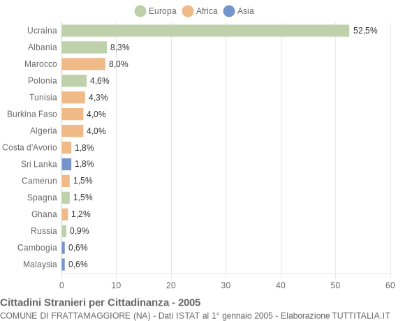 Grafico cittadinanza stranieri - Frattamaggiore 2005