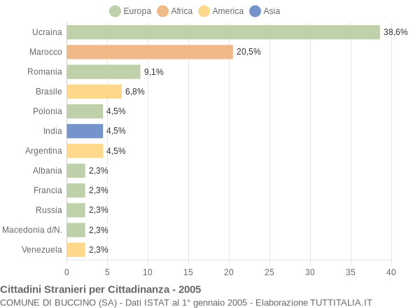 Grafico cittadinanza stranieri - Buccino 2005